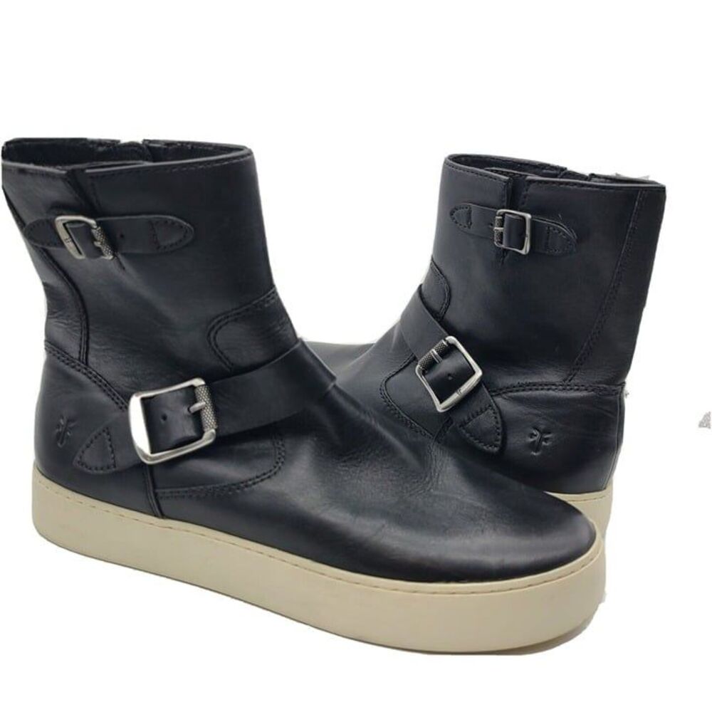 FRYE LENA Black Engineer Moto Short Sneaker Biker Boots Booties Leather sz  8